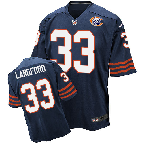 Men's Elite Jeremy Langford Nike Jersey Navy Blue - #33 Throwback NFL Chicago Bears